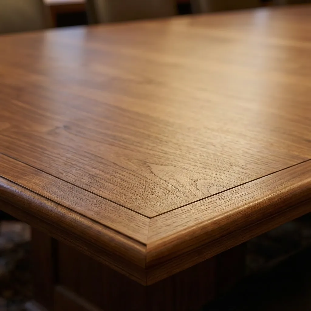 Detalj radne površine konferencijskog stola od orahovog furnira